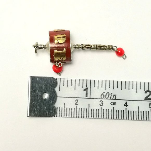 Tiny 2 Color Tibetan Om Mane Prayer Wheel Pendant - Picture 2 of 3